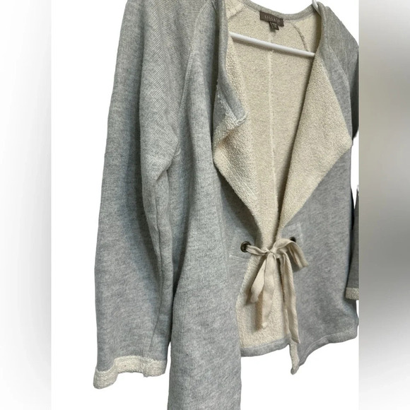 Lilla P French terry 3/4 sleeve grey open front cardigan with tie - Picture 3 of 7